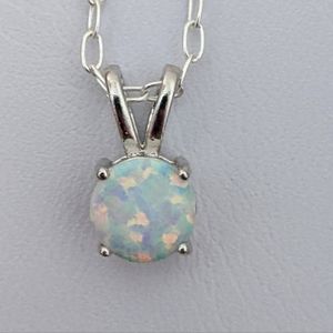 Necklace Solid Sterling Silver White lab Opal Chain 18 "